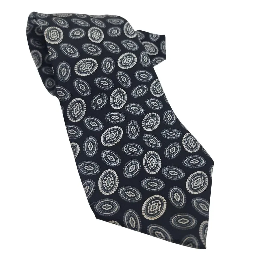 Club Room Silk Tie Mens Blue Geometric Oval Pattern Classic Necktie Handmade USA